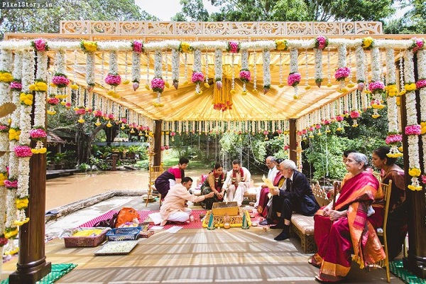 Image of A Wedding Stage Beautifully Decorated By Colorful Flowers